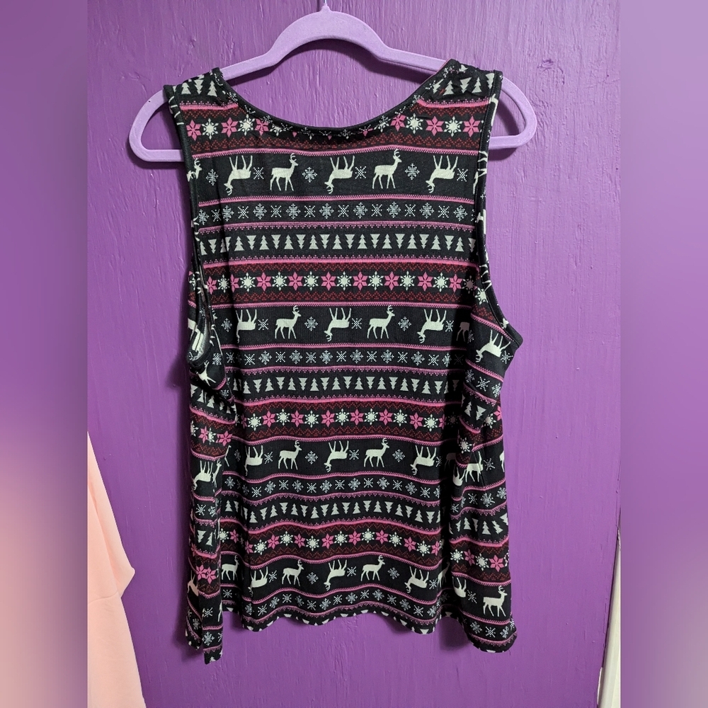 MUK LUKS Black Pink White Dancing Deer Fair Isle Plush Tank Top 1X 16 18 - Picture 5 of 5